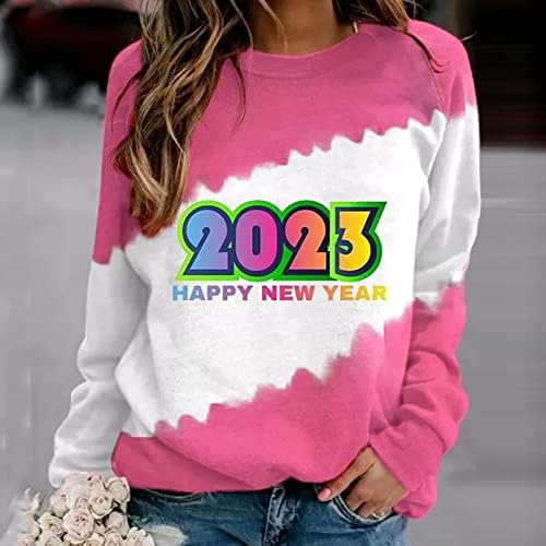 Oplxuo 2023 Среќна Нова Година Дуксер За Жени, Новогодишна Кошула Трендовски Диско Топка Пуловер, 2023 Џемпер Блузи, 2023 Дуксер