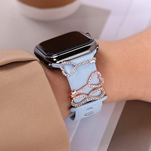 Метални Декоративни Столпчиња За Нокти Компатибилни СО Опсегот На Apple Watch 45MM 44MM 42MM 41MM 40MM 38MM Силиконски Apple Watch