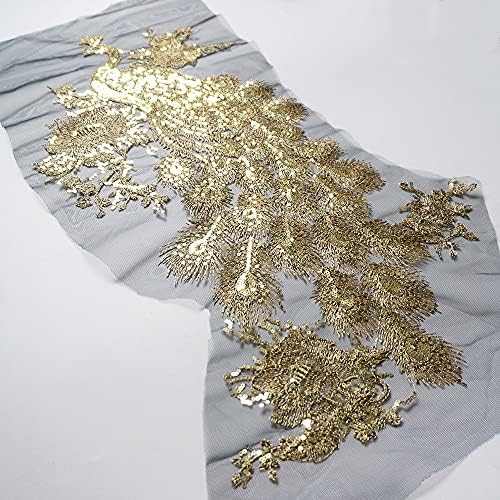 Златен продолжение на Зизм, извезена паун птици Апликација чипка ткаенина, кастрење за шиење лепенка, венчаница, фустан за облека
