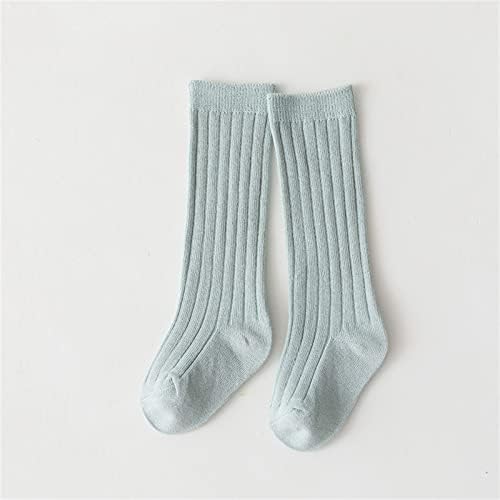 Бебе новороденчиња мали деца Девојки средни чорапи 1 пакет лак со ребрести долги чорапи