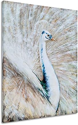 Galleriewalla паун платно wallидни уметности - апстрактно сликарство за животинско масло со текстура - среќно вертикално уметничко