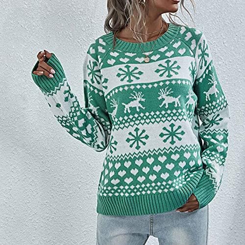 Женски Божиќни Џемпери Со Желка Снегулка Графички Плетен Пуловер Со Долги Ракави Џемпер Празнични Секојдневни Врвови На Скокачи