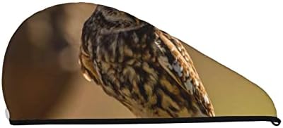 Wowbed Owl што стои на дрвото печатено пешкир за сушење на косата со копче, пешкир за коса за коса, суво капаче за коса, капа за