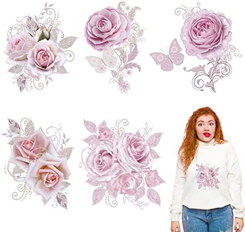 Цвеќиња Ironелезо на трансфер цвет железо на декорации маица железо на закрпи налепници за пренесување на топлина розово цветни дизајн