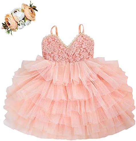 Cilucu бебе девојки туту фустан со цветна чипка раб Детска шпагети ленти со фустани