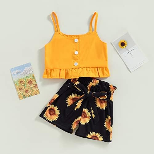 Детето бебе девојче летно облека Ками врвови+ Сончогледни ремени шорцеви поставени облеки за девојчиња од 2 парчиња девојчиња