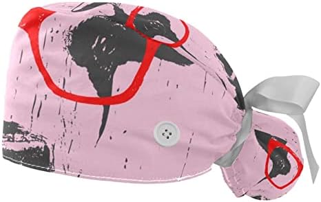 Capенски медицински чиста капа, гроздобер крава глава црвени чаши розови ретро буфантна работна капа хируршка капа со лента вратоврска назад