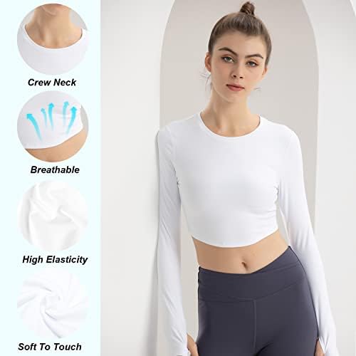 Феимакс долг ракав исечен врвови на женски тренингот Беспрекорен атлетски исечен салата јога кошула за жени тенок вклопување со дупка