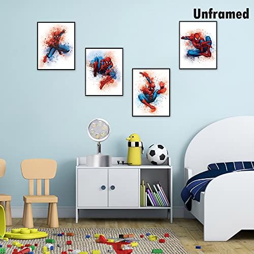 Акварел Суперхерој Спајди тематски wallидни декор печати за деца за деца бебе момчиња пајак соба декор роденденски подарок спална соба