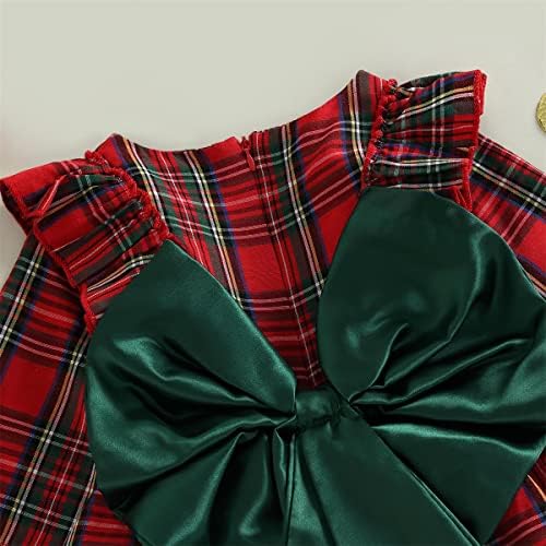 Детето Божиќно фустанче девојче црвено карирано фустани и зелена облека од Туту со рафле принцеза Боункот