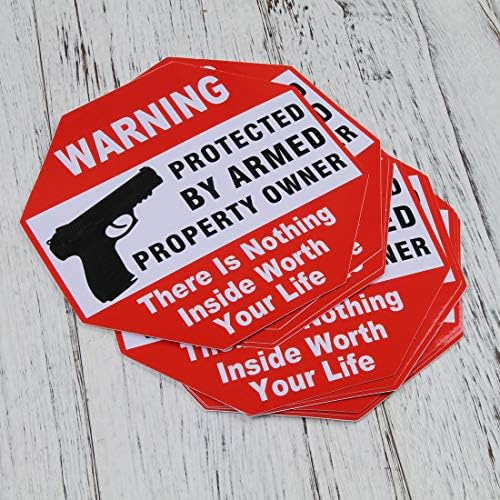 Предупредувачки Знаци Пиштол Тука Нема Ништо Заштитено Со Знак За Сопственик На Вооружен Имот Статичка Налепница или Налепница На Прозорецот 6