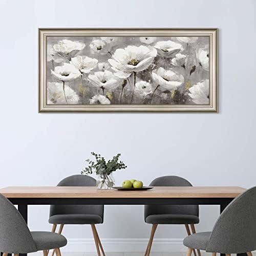 Цветно платно Wallидна уметност Слика: Дневна соба Апстракт цветна врамена сликарство декор модерно бело цветање на цвеќиња, големи