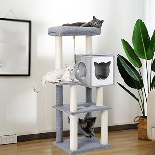 Симпатична кула за мачки, 52in кули со мачки со хамак за голема мачка мачка мачка стан, мачка кула за мачки во затворен простор