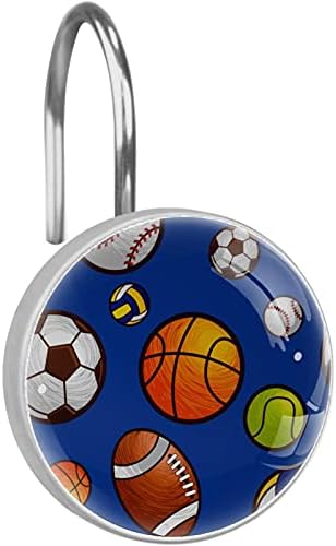 12 парчиња прстен за завеси за туширање за бања за завеса за туширање кука дома декорација спорт фудбал бејзбол кошаркарска шема на кошарка