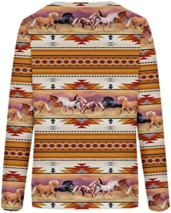 Геометриски графички џемпери на женски ацтеки, гроздобер лабави кошули со долги ракави, западни каубојски врвови Божиќ плус големина