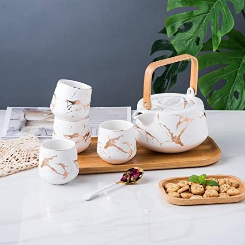 Lepsjgc керамика мермер чај сет чајник чаша пет-парчиња костум за дневник за кујнски додатоци за кујнски додатоци за декорација на простории