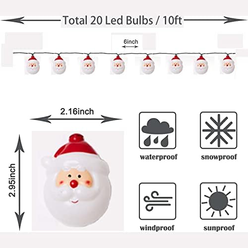 Дедо Мраз на главата на главата 20 LED 10 -тина Божиќ Дедо Мраз Стринг Светла водоотпорна батерија управуваше LED Божиќни светла за Божиќно