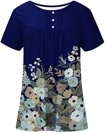 Camiseta estampado flores para mujer camiseta manga corta blusas camiseta de cuello redondo camisas plisadas sueltas