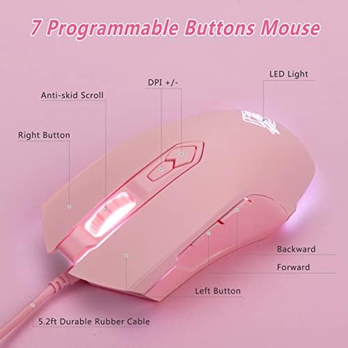 Lomiluskr AJ52 Игри Глувчето Жичен, 7 Програмабилни Копчиња, Компјутерски Глувци СО RGB LED Позадинско Осветлување, 200-4800 DPI Прилагодливи,