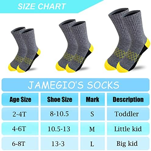 ЏАМЕГИО 12 Пара Момчиња Чорапи Од Екипажот Се Протегаат Амортизирани Атлетски Памучни Чорапи За Големи мали деца, Чорапи за Момчиња на возраст