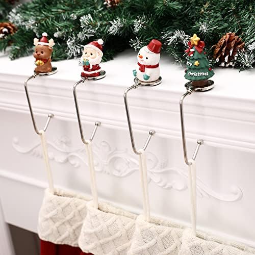 Божиќни закачалки за порибување за мантил сет од 4 ， божиќни држачи за порибување за ирваси на камин Божиќ, Снежен човек Санта Мантел,