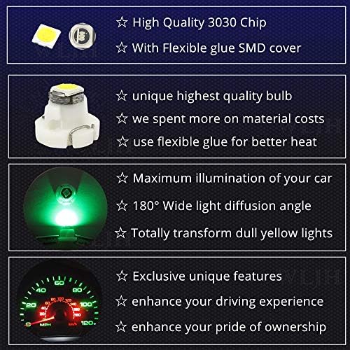 WLJH 10x зелена T3 Neo Wedge LED 3030 SMD чип 8мм основен автомобил Инструмент Кластер за светло светло табла за табла HVAC AC Грејач за