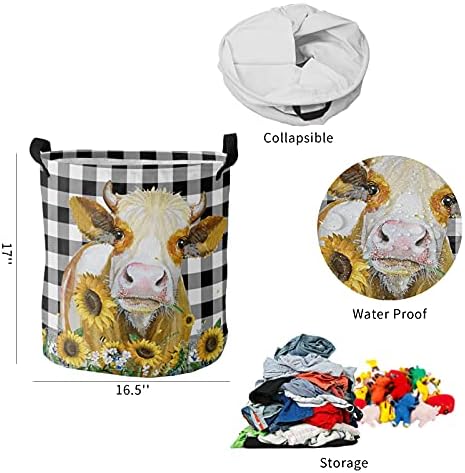 Goydema склопувачки алишта за складирање корпа за складирање, фарма крава и сончоглед црна бела биволска карирана облека, ја спречуваат корпа