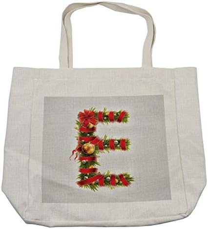 Амбесон Божиќна азбука торба за купување, е-буква украсена со црвени панделки и златни топки уметност, еко-пријателска торба за еднократна