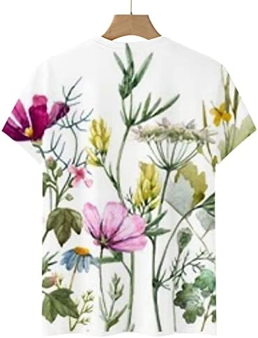Облека мода со краток ракав екипаж вратот памук лоза цветни графички врвни маички за тинејџери есен лето топ 2Т 2Т