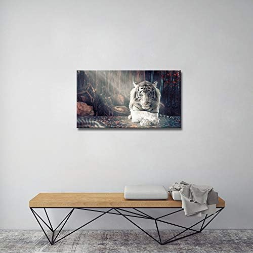 Сликата за медитација на белиот тигар со белиот тигар на платно животински wallид уметност Зен уметнички дела Слики за домашна декорација