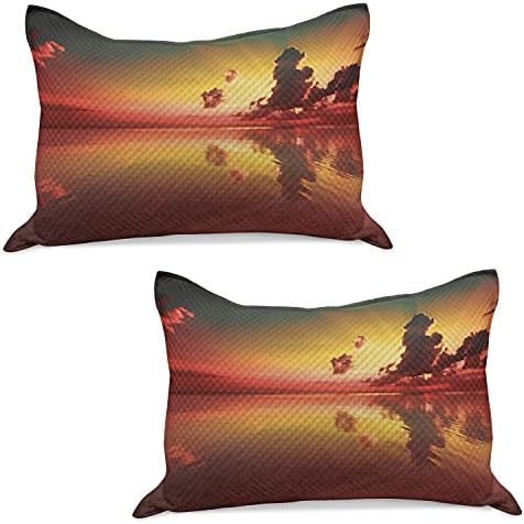 Ambesonne Americana плетена ватенка перница, изгрејсонце над морската вода рефлексија Облачен поглед на хоризонтот, стандардниот капак