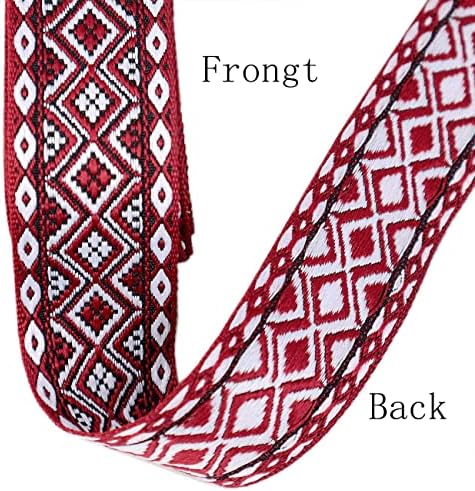 Бохо quакард лента геометриска ткаена трим етничка лента црвена џакард плетенка за плетенка за шиење, рачно изработена торба, декорација