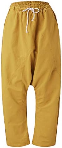 Грефер хареми панталони жени памучни мешавини плус цврсти гроздобер салон панталони со џебови за влечење