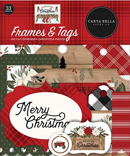 Carta Bella Paper Company Farmhouse Christmas Frames & Tags, црвена, зелена, црна, дрвокрака, крем