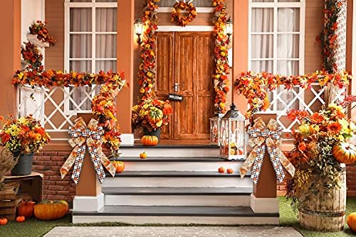 Жолт лисја од тиква есен лак за венец, црно бело биволско карирано лак за есенски декор - есенски лак за благодарници за влезната врата