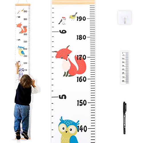 Графикон за раст на мулаибдин за деца, табела за висина на платно за декорирање на детски простории, отстранлив животински wallид владетел,