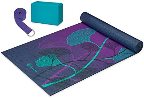 Комплет за стартер за јога за почетници на Гајам - Светло 4мм Дебели печатени не -лизгачки вежби за секојдневна јога - Вклучува