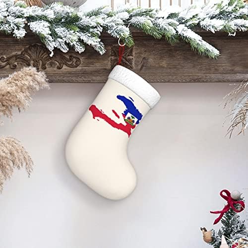 QG ZZX знаме на знаме на Хаити Божиќно порибување Божиќни чорапи камин виси чорап 18 инчи Декорација на одмор