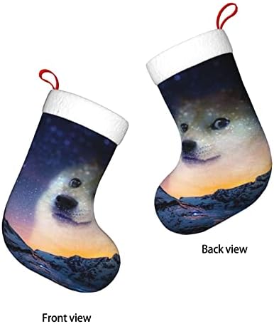 Божиќни чорапи на Аугенстер Смешна Доге Емотисон Шиба Ину Галакси Двострана камин што виси чорапи