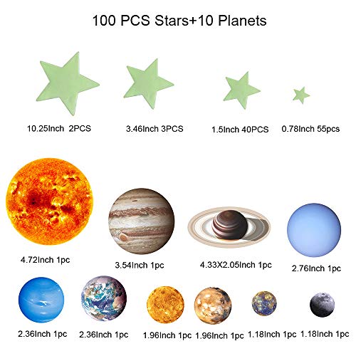 Сјај во темните starsвезди и планети соларни системи wallидни решенија, 110 парчиња блескави тавански вселенски бродови starsвезди wallидни налепници,