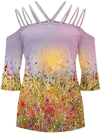 Дами лето есен Топ 2023 Облека Краток ракав екипа на вратот V вратот Памук Графичка обична блуза кошула за тинејџерки девојки