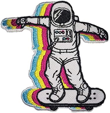 Патч -клуб скејтер астронаут лепенка - кул вселенски закрпи - везено железо на/шијте за ранец, капа, јакна, качулка