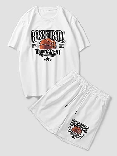 Fioxa Облека со две парчиња за мажи кошарка и букви графички мета и шорцеви за половината за влечење