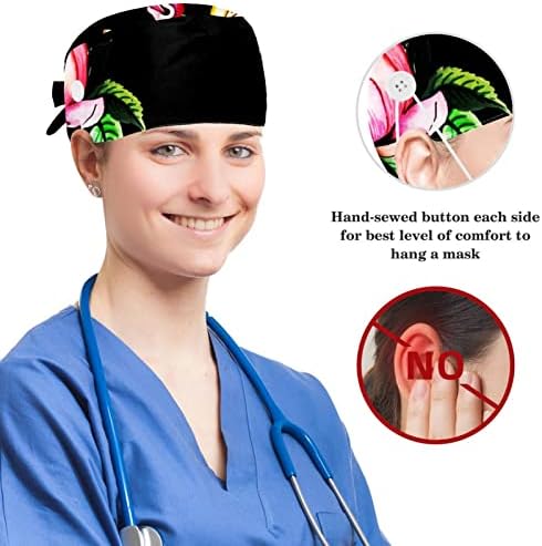 Прилагодливо работно капаче со копче, лето црно цветно цвеќе хируршко капаче, вратоврски со грб со ласкава коса