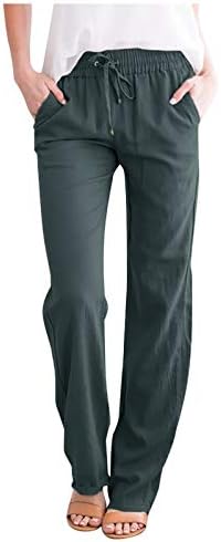 Mackneog летни лесни жени Каприс Капри панталони цврсти постелнини обични цврсти бои влечење лабаво вклопување со џебови памук