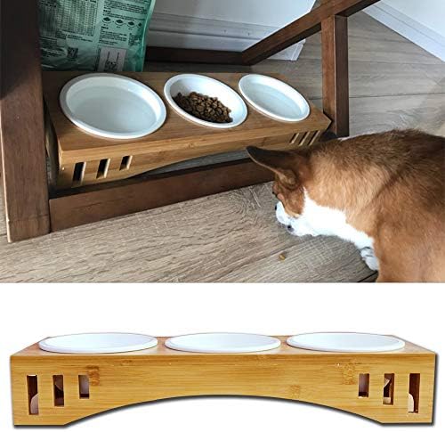 PetSoigné основни чинии за мачки со дрвен штанд за трпезариска маса за трпезарии со бамбус стојат за мачки и кученце