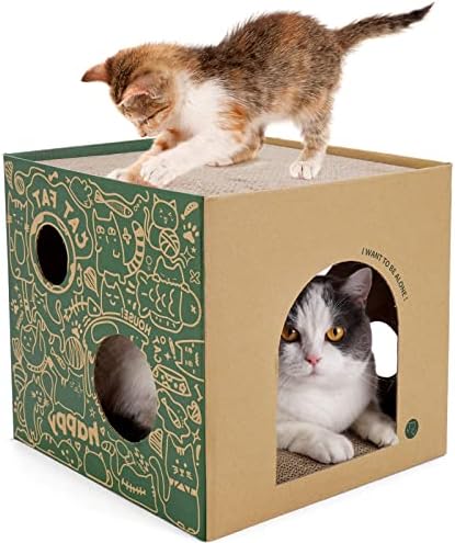 Мачка Картонска Куќа со 2 Приказна Гребење Влошки Мачка Игра Куќа За Внатрешни Мачки Брановидни Гребење Кутија Мачка Гребење