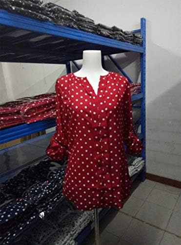 Andongnywell жени со мала точка печати 3/4 ракав блуза врвови дами обична канцеларија работа v вратот маица Туника блуза