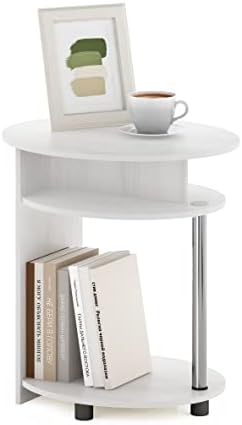 Фурино Јаја Едноставен Дизајн Овална Масичка За Кафе Со Канта, Бел Даб/Хром