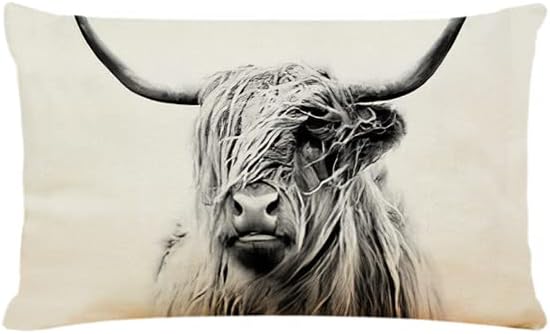Рикеин Хајленд крава фрлање перница за перници ， 12 x 20 инчи интересна висорамнинска крава украсна постелнина за прикривање домашно украсување